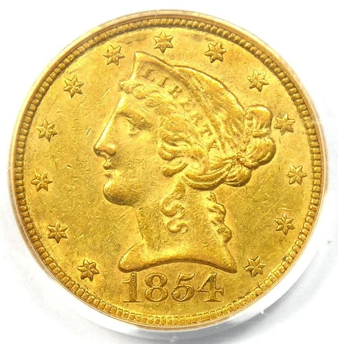 1854-C Liberty Gold Half Eagle $5 Weak C - PCGS AU50 - Rare Charlotte Coin!