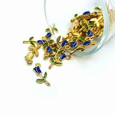 Blue Enamel Rose Charms, 19x9mm - US Seller