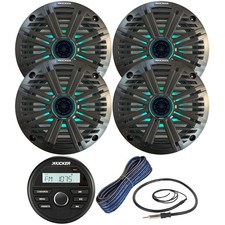 Kicker KMC2 Marine Stereo Receiver, 4x 6.5" LED Speaker w/Grille, Wire, Antenna