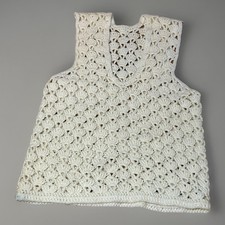 Vtg Retro Boho Hand Crocheted Sweater Vest Ivory Size M/L