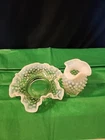 Vtg 2pcs Fenton Opalescent Hobnail Ruffle Mini Vase 3-3/4” & Bon Bon Dish~