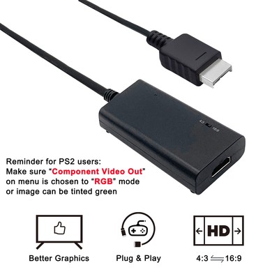 Kaico PS1 HDMI/PS2 AV kabel voor alle PlayStation  en PS2 modellen van Sony   Met de PS1  en PS2 naar HDMI converter kan elke PS worden aangesloten op elke HD tv   Door