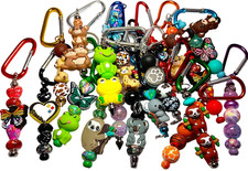 Beaded Carabiner Keychains or Hand Bag Charms, 21 Pc Lot, Wholesale, 5", Animals