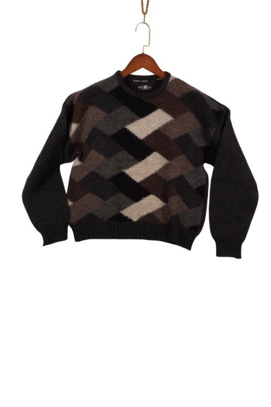 WHITE BEAR Geometric Pattern Wool Knit Sweater Mu… - image 1