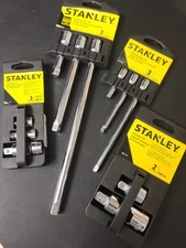 (1/4", 3/8", 1/2" Drive) STANLEY Extension Bars + Socket Adapter Set Bundle SAE