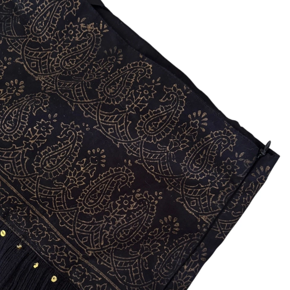 Maxi Falda De Colección Años 90 Whimsigoth Boho Negra Dorado Campesino Algodón Hippie Festival XL Foto 3 de 4