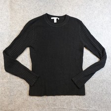 Autumn Cashmere Sweater Women Medium Black Ribbed Crew Neck 100 Cashmere