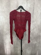 Free People Intimately Burgundy Lace Long Sleeve Stretch Bodysuit XS/S