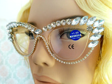 Damen Lese Brille, Katzenauge, Strass Steine, individuell, Retro, + 1,0