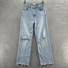 Zara Jeans Womens 6 Blue Distressed High Rise Wide Leg Baggy Jeans Inseam 32