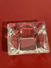 Vintage Mid Century 4 Slot Square Clear Glass Table Ashtray 3 3/8” Wide