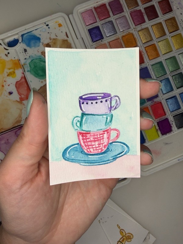 ACEO Original Mini Painting/ Coffee And Tea