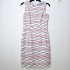 Boden Martha Sz 6A Fold Sheath Pencil Dress White Pink Diamond Print Feminine