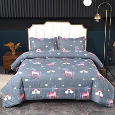 3PCS Gray Unicorn Comforter Set Twin, Soft Microfiber Lightweight Twin Girls ...
