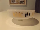 Vintage MCM Federal Atomic Harlequin Milk Glass Serving Dish Bowl Black Gold