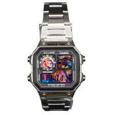 CASIO AE-1200WHD Royale World Time Watch Mod Lion Dial Display