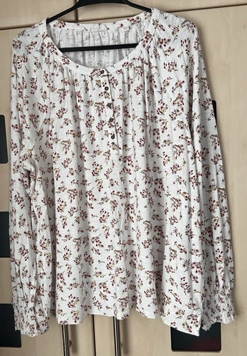 Fat Face Ivory Floral Print Long Sleeve Jersey Top Size 20. Good Condition