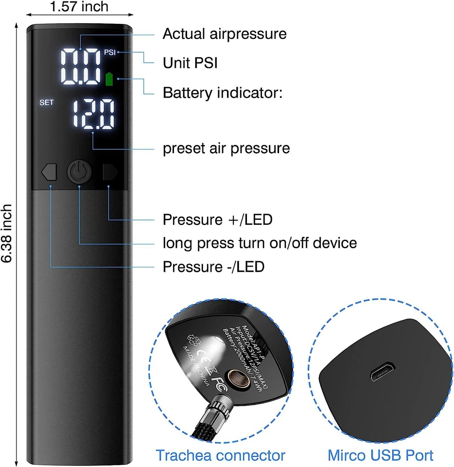 Bomba de bola eléctrica, bomba de aire automática portátil inflado rápido pantalla LCD Foto 2 de 4