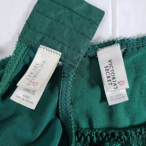 Victoria's Secret Satin Bra Set 44DD Extra Large Hi-Leg Brief Emerald Green Lace - Picture 8 of 9