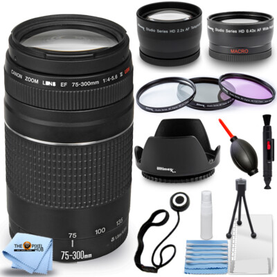 Canon EF 75-300mm f/4-5.6 III Lens (Black) + Telephoto and Wide