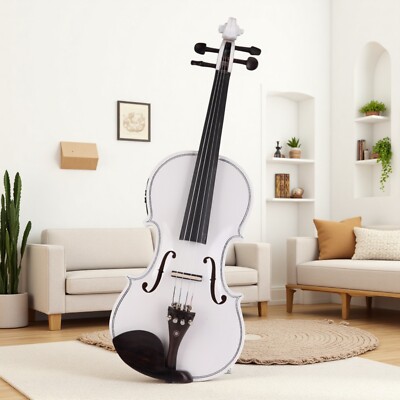 4/4 Full Size Beginner Acoustic Electric Violin Set - EQ, Student, Tuner, White