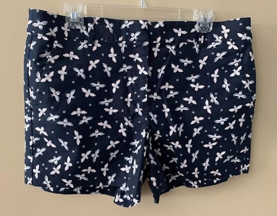LOFT Women s The Riviera Shorts Chino Size 12 Bumble Bees Faux Pockets Zip Up A1