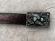 Antique OLD  Native American Indian Navajo Sterling  Belt And Buckle W Beads