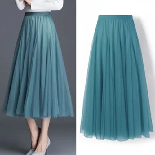 Damen Plissee Midi Rock Elastisch Hohe Taille Damen Netz Rock A-Linie Röcke - Bild 2 von 53