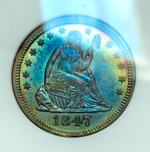 Trophy 1847 ~ DDR, FS-801 ~ Seated Liberty 25c~ ANACS AU58 ~ MONSTER Color TONER