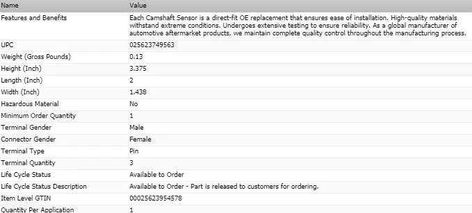 STANDARD Camshaft Position Sensor for 2009-2017 DODGE CHARGER - Изображение 2 из 4