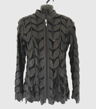 By Belgin Francis Black Leather Leaf Long Sleeve Sheer Jacket M Uk 12 New £318