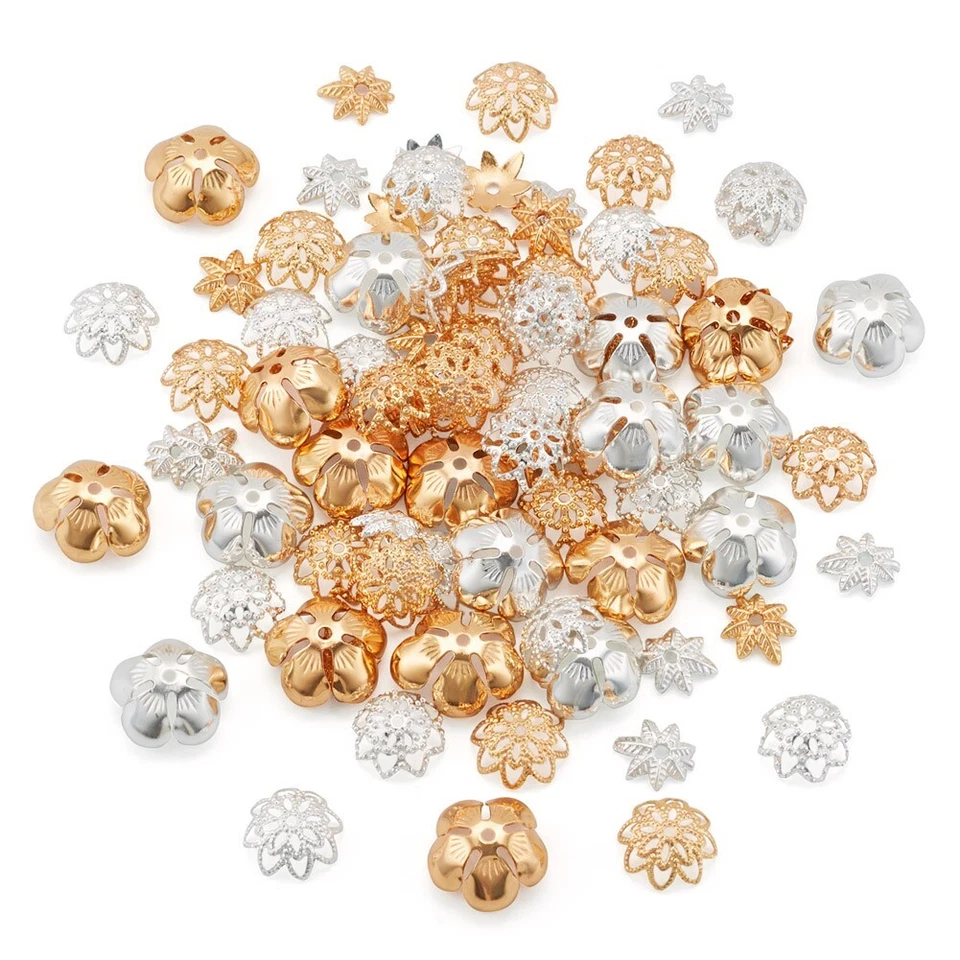 80 Piezas Tapas de Cuentas de Latón Flor Chapado en Oro 14K Real Astilla Hallazgos de Joyería 9~13mm Foto 4 de 4