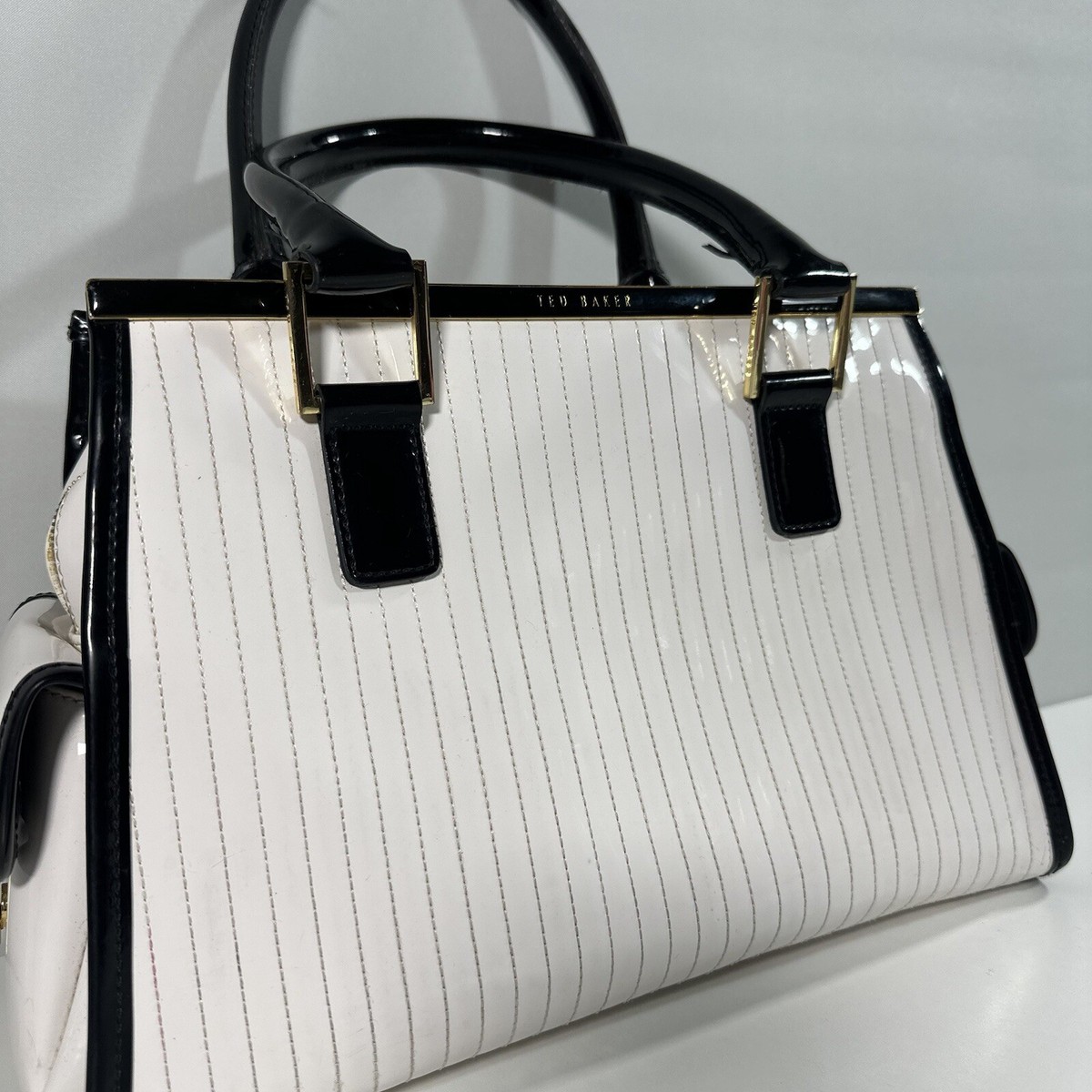 Ted Baker Jaide Patent leather Glossy Tote Bag Vintage Designer Handbag  White