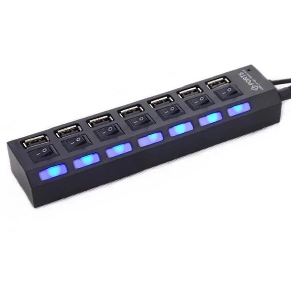 MULTIPRESA SDOPPIATORE INTERRUTTORE USB 2.0 ON/OFF CIABATTA COMPUTER 7 PORTE bi - Immagine 3 di 4