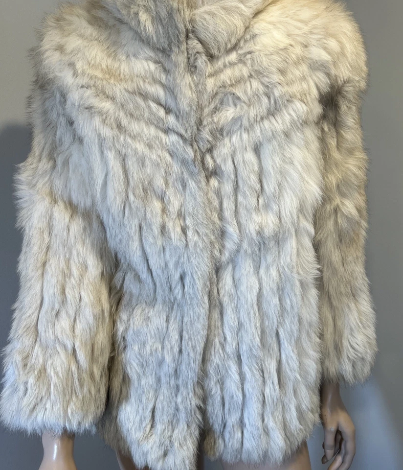 Abrigo Chaqueta De Colección Saga Fox Cuello Mandarín Azul Natural Piel de Zorro Talla M Foto 3 de 4