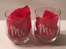 Mr And Mrs Stemles Wine Glass White Writing Wedding Bridal Shower Gift