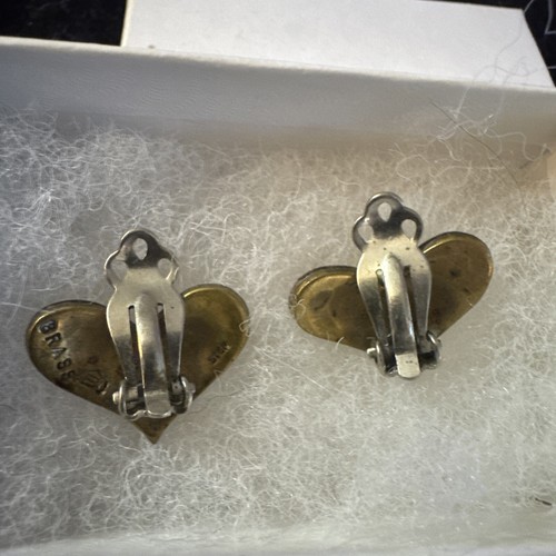 Vintage Sterling Silver & Brass Jeep Collins Retired Large Heart Clip Earrings - Picture 3 of 6