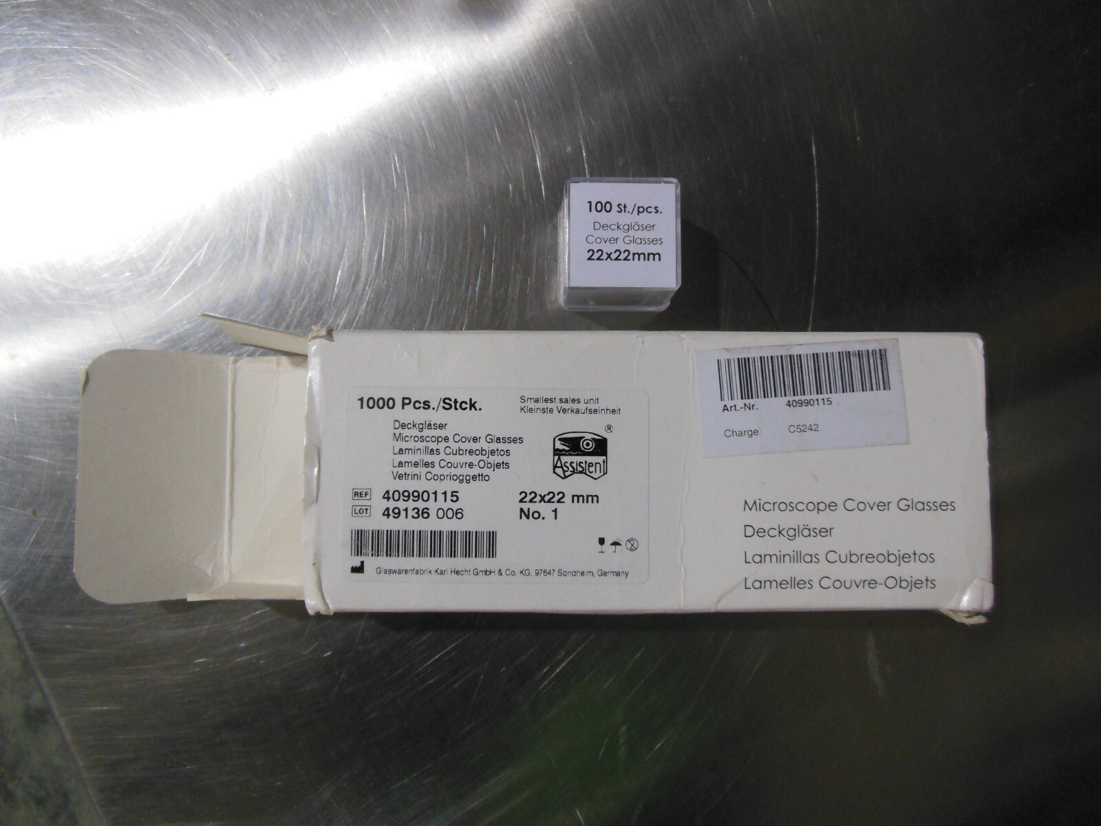 BOX OF 10 ASSISTENT DECKGLASER MICROSCOPE COVER GLASS 22X22 MM 1000 PCS