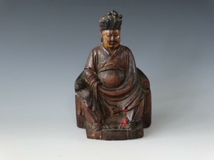 Antique Chinese Carved Lacquered Wood Figure of an Official Ming Qing