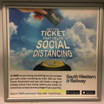 Photo 6x4 Train carriage poster during Covid-19 pandemic Basingstoke 2 c2021