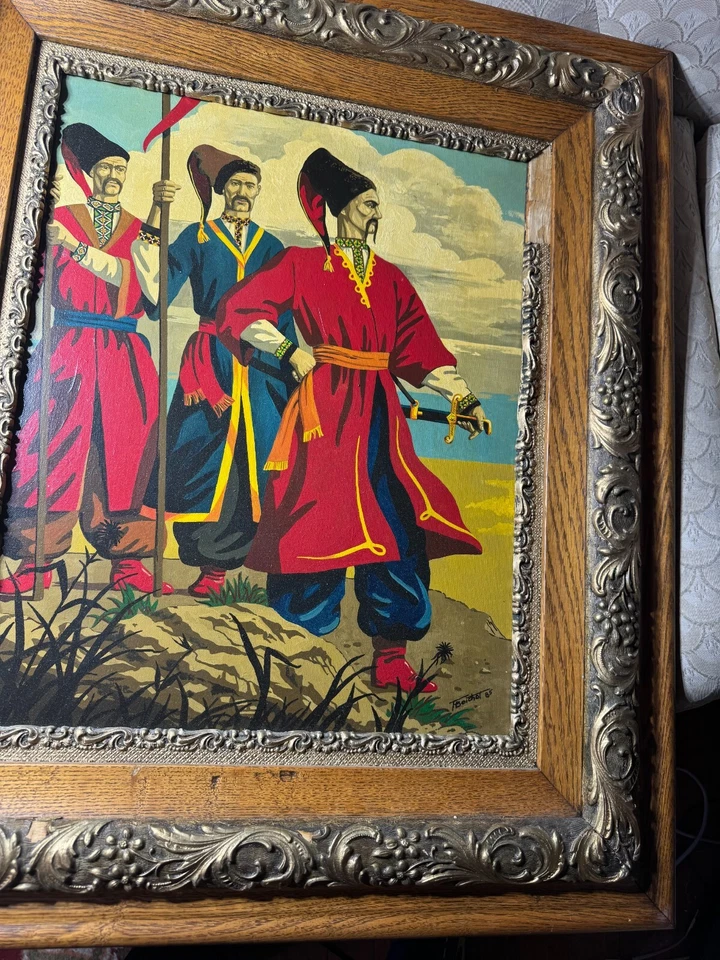 F Beichot? Pintura al óleo "Escena de tres hombres rusos" 1985 - firmada y enmarcada Foto 4 de 4