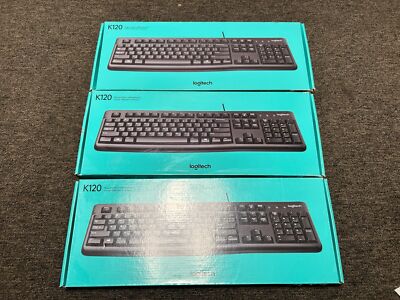 Lot of 3 Logitech K120 Ergonomic Desktop Wired Keyboard USB Black 920002478 /WH