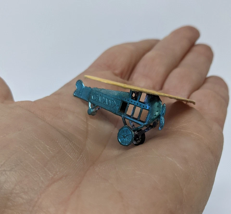 Vintage Antique 1920s (Japan) Antimony Tin Penny Toy Airplane w/ Cardboard Wing - Image 3 of 4