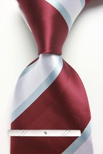 New Classic Striped Red Silver JACQUARD WOVEN 100 Silk Men's Necktie Tie