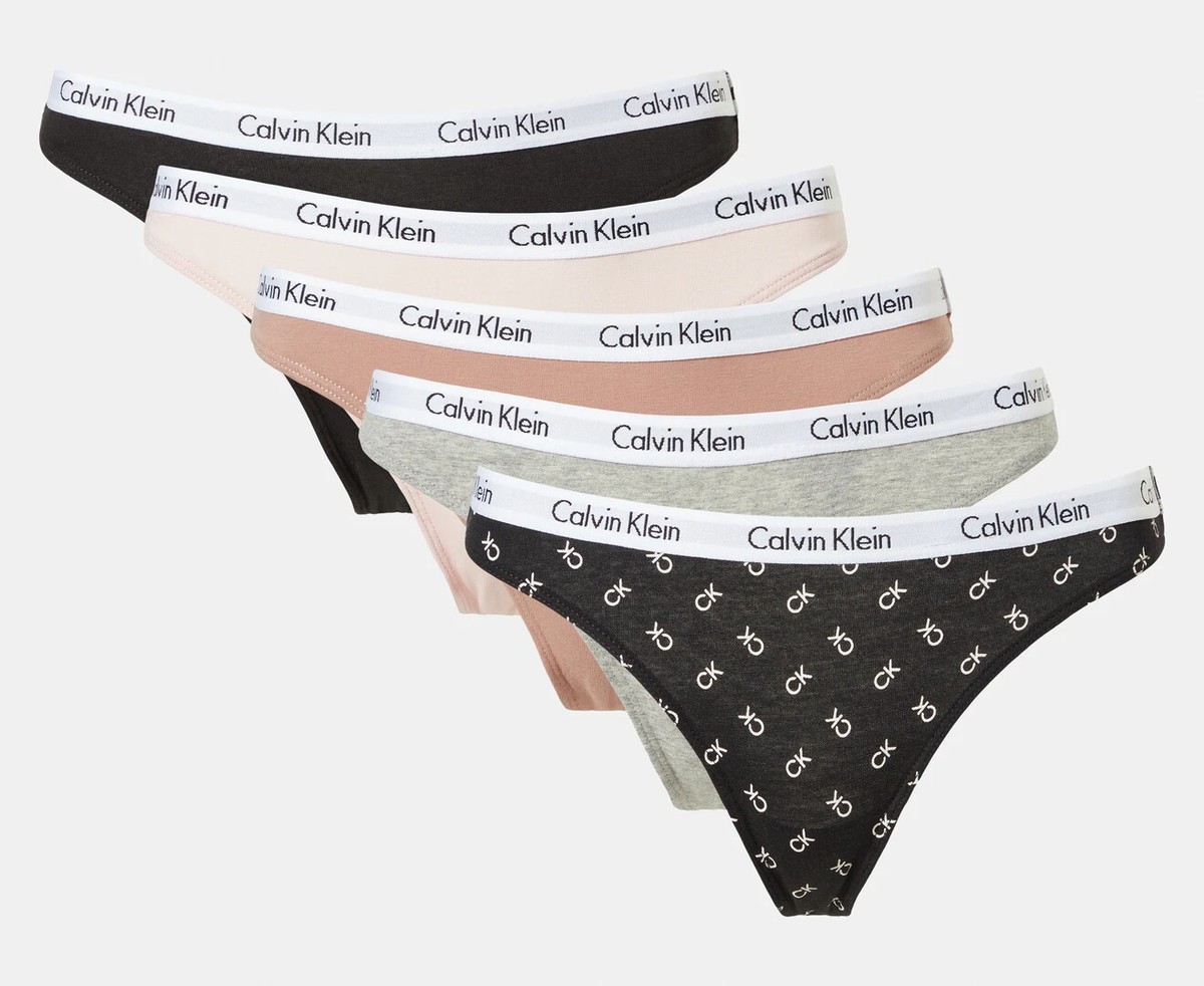Calvin Klein Women's Carousel Thongs 5-Pack Black/Grey/Nymph's/Cedar/CK (M)
