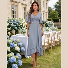Customized Chiffon Mother of The Bride Dresses for Women Tea Length Short Sleeve