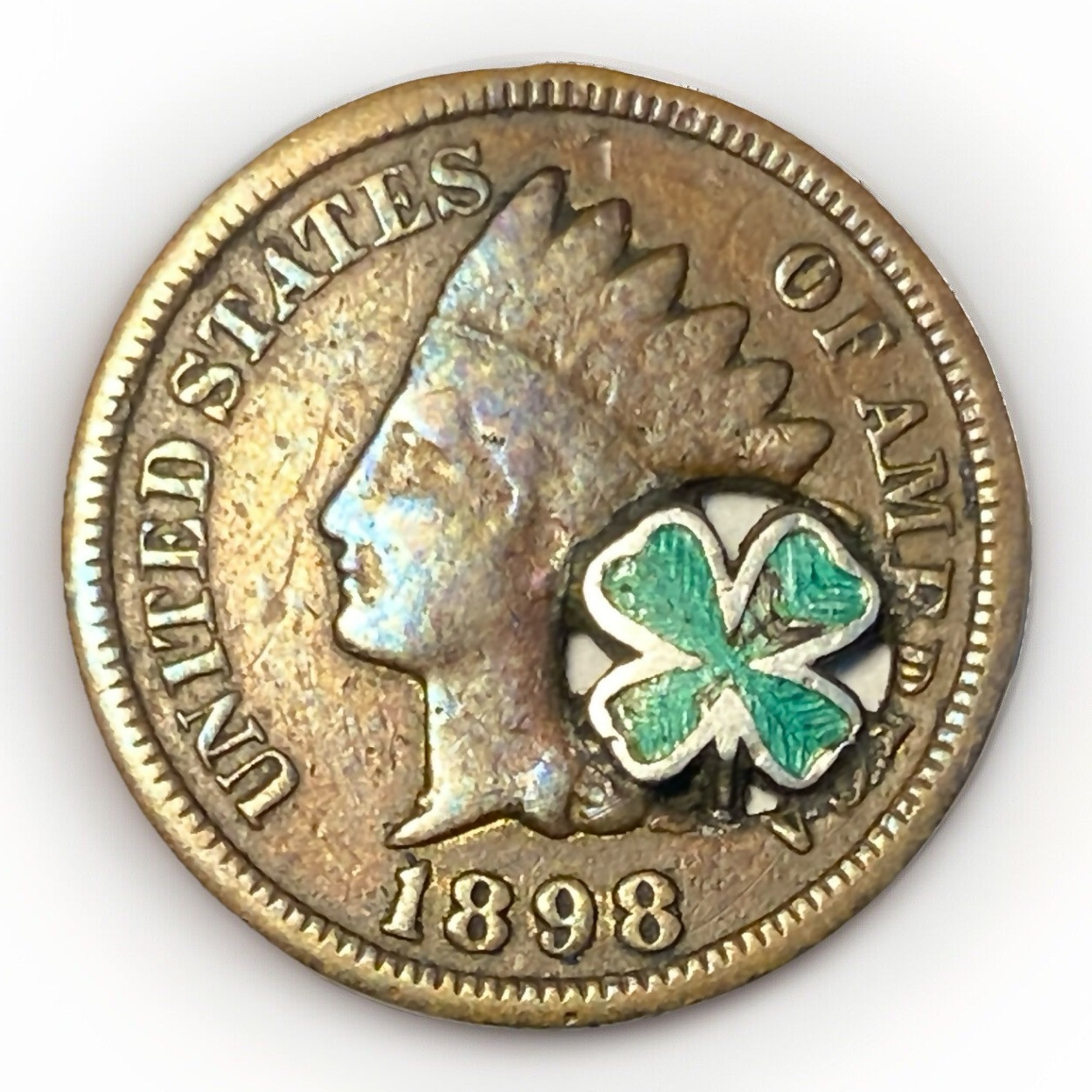 1898 Indian Head Penny Four Leaf Clover Lucky Penny Coin for Sale
