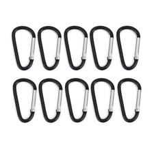 Pack of 10 pcs 3" Aluminum Carabiner Spring Belt Clip Key Chain D Shape Black
