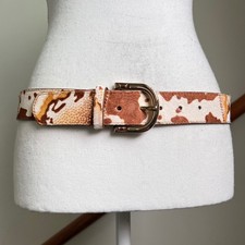 Vintage Cow Print Calf Hair Belt Brown Gold White Patchwork Western Boho Rodeo