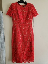 Vince Camuto Lace Dress Short Sleeves Faux Wrap Coral Sz 4 NWT